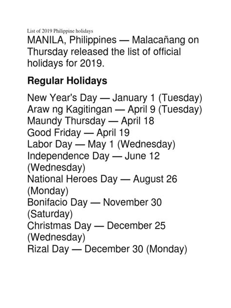 List of 2019 Philippine holidays .